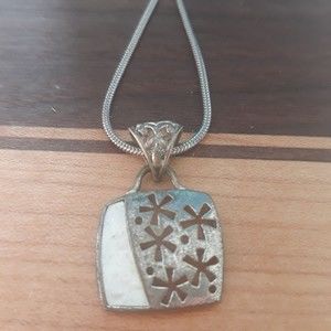 Vintage Sterling Silver 925 MOP Shell Pendant w/Free 18" Stainless Steel Chain